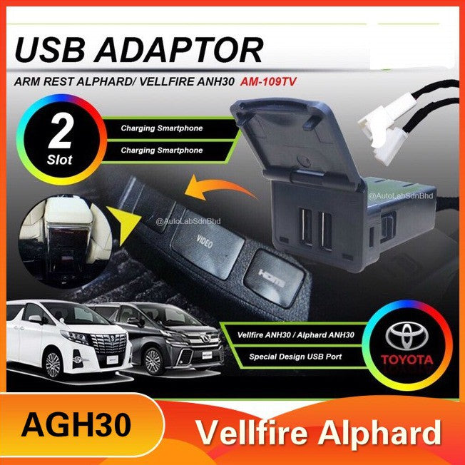 For Toyota Vellfire Alphard AGH30 ZG SC USB Adaptor Armrest (Type C + USB) 2015-2023