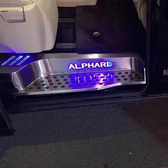 For Toyota Alphard Vellfire AGH30 LED Door Side Step Sill Plate Stainless Steel Door Side Sill Step Plate