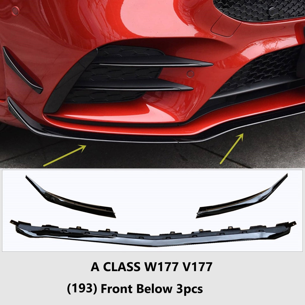 For Mercedes W177 V177 A Class Front Lip Canard ABS front bumper diffuser knife decorative