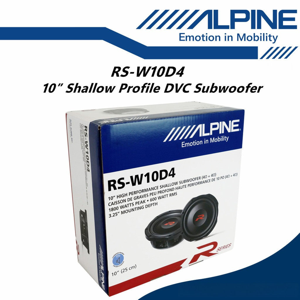 Alpine 10" Subwoofer Shallow-Mount Woofer 1800W Peak Power RS-W10D4
