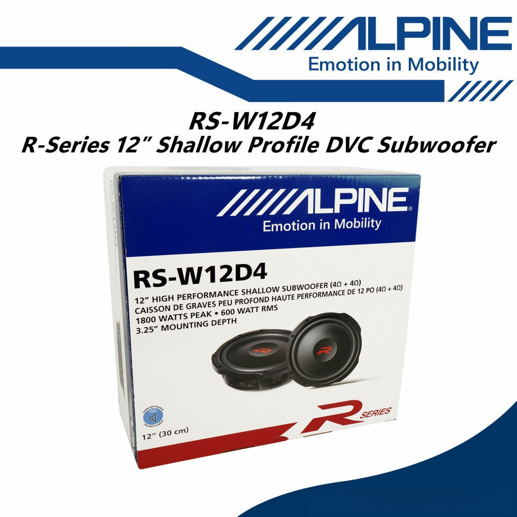 Alpine 12 inch R-Series Shallow Subwoofer with Dual 4-Ohm Voice Coils 12" Sub Woofer RS-W12D4