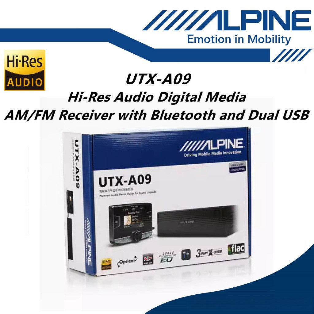 Alpine HI-RES Audio Car Digital Media AM/FM Receiver With Bluetooth And DUAL USB UTX-A09