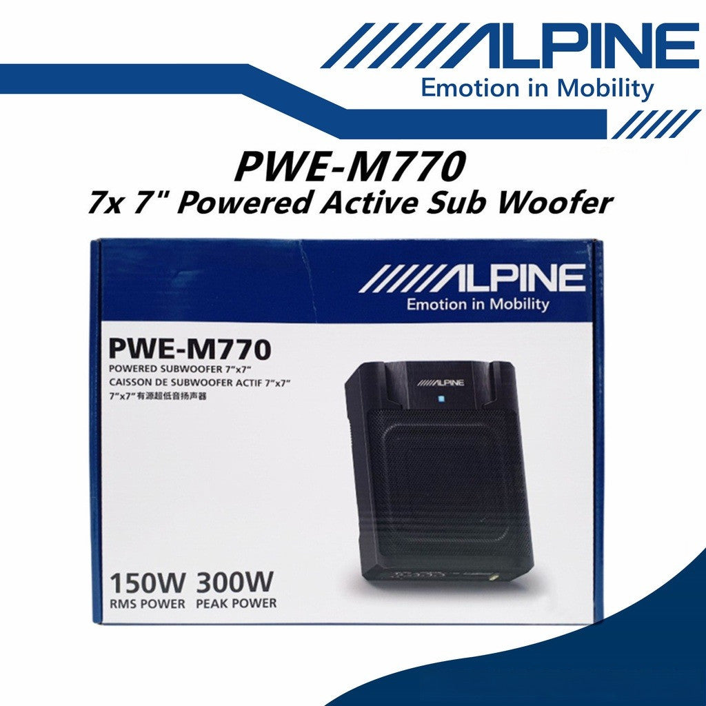 Alpine Underseat Active Powered Subwoofer (300W/7x7") PWE-M770