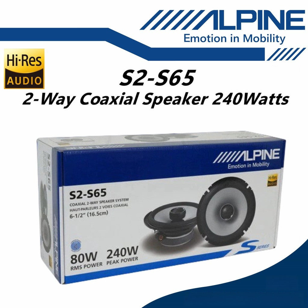 Alpine S Series Hi-Res 2 Way Coaxial Car Speaker Set (6.5") S2-S65