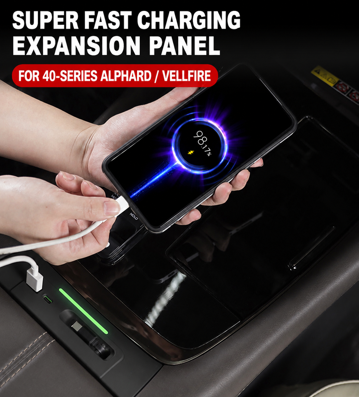 Toyota Alphard Vellfire AGH40 AH40 Middle Front Row Armrest USB Type-C Adaptor 45W Fast charging