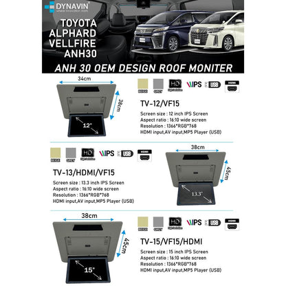 Jbi Plus Toyota Vellfire Alphard Agh30 Dynavin Roof Monitor Full HD