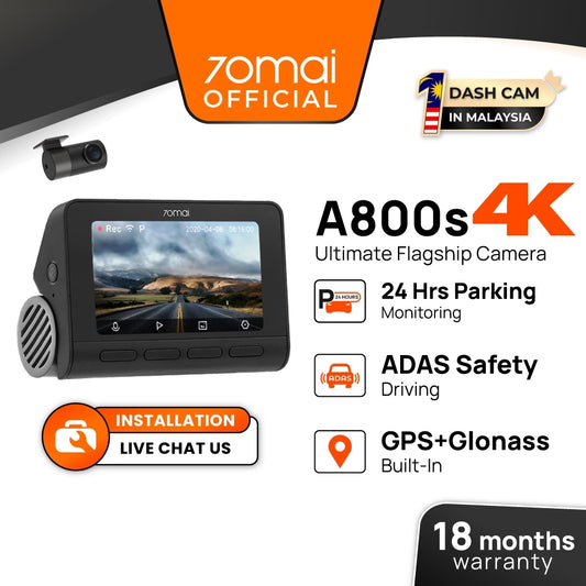 70mai Dash Cam A800S 4K UHD with 3" IPS Screen Dual-channel Optional