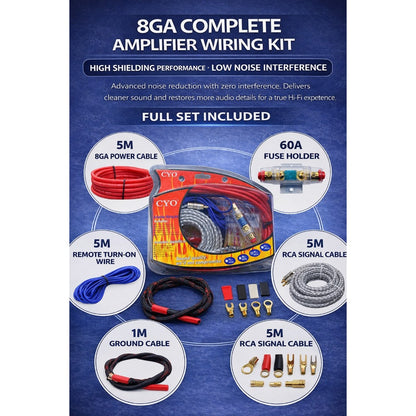 8GA 4GA Complete Amplifier Wiring Kit - Car Audio Pure Copper Wiring Cable, 8GA Oxygen-Free Copper Power Cable