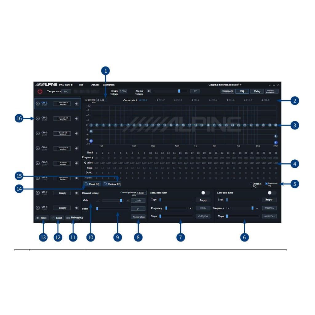 ALPINE 8 CHANNEL DSP PXE-R80-8 BLUETOOTH USB