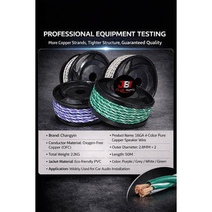 16GA Pure Copper Speaker Cable OFC Twisted Pair Car Audio Wire 2 Core High Quality Audio Wiring for Car Sound System