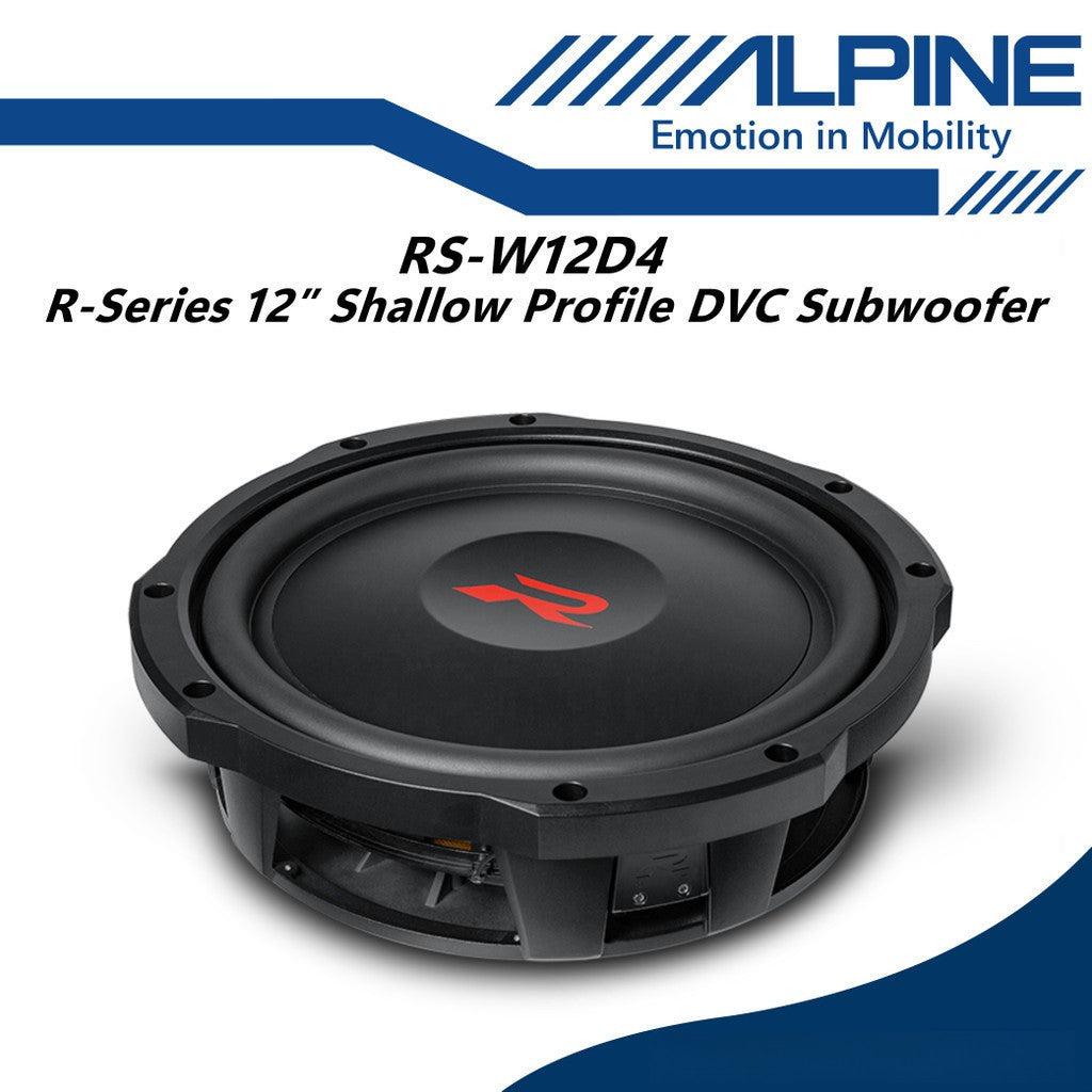 Alpine 12 inch R-Series Shallow Subwoofer with Dual 4-Ohm Voice Coils 12" Sub Woofer RS-W12D4