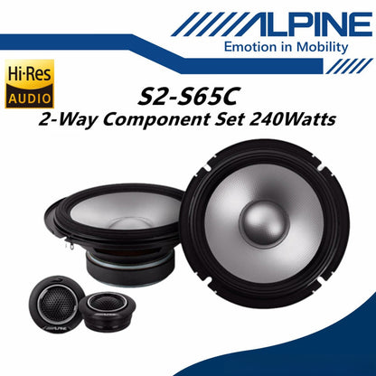 Alpine S2 Series Package 2 Way Component Speaker and 2 Way Coaxial Speaker Set S2-S65C and S2-S65