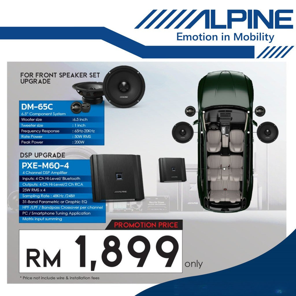 Alpine Package 2 Way 6.5" Component Car Speaker With 4 Channel DSP Digital Signal Processor DM-65C + PXE-M60-4