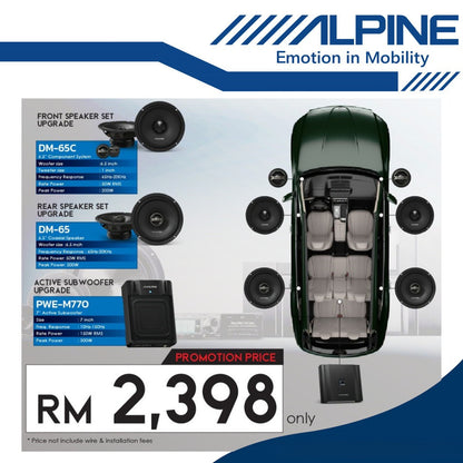 Alpine Package 6.5" Inch 2 Way Component Set Coaxial Speaker 7" Inch Active Sub Woofer Subwoofer Car Spk