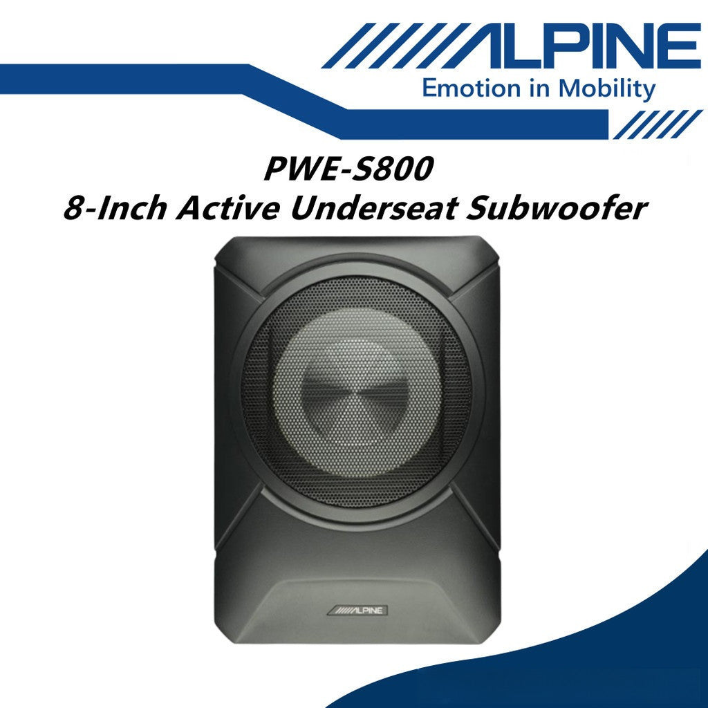 Alpine 8" Active Car Underseat Subwoofer Slim & Compact Active Sub Woofer PWE-S800