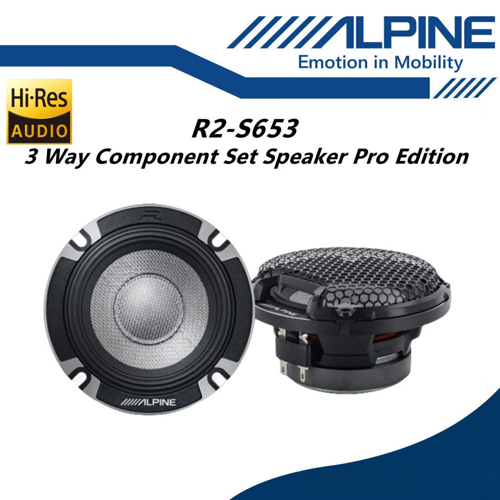 Alpine R-Series 6.5" Hi-Res Pro 3 Way Component Car Speaker Set R2-S653