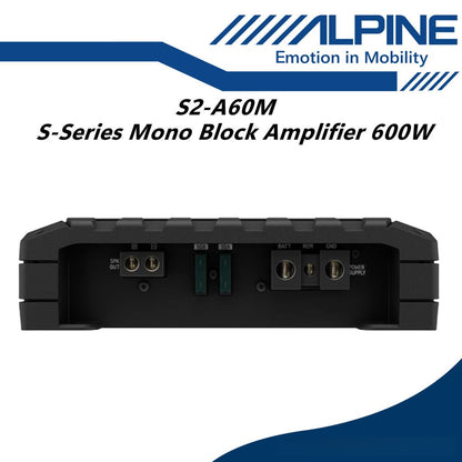 Alpine S Series Class D Mono Block Subwoofer Amplifier 600 Watts Monoblock Amp S2-A60M