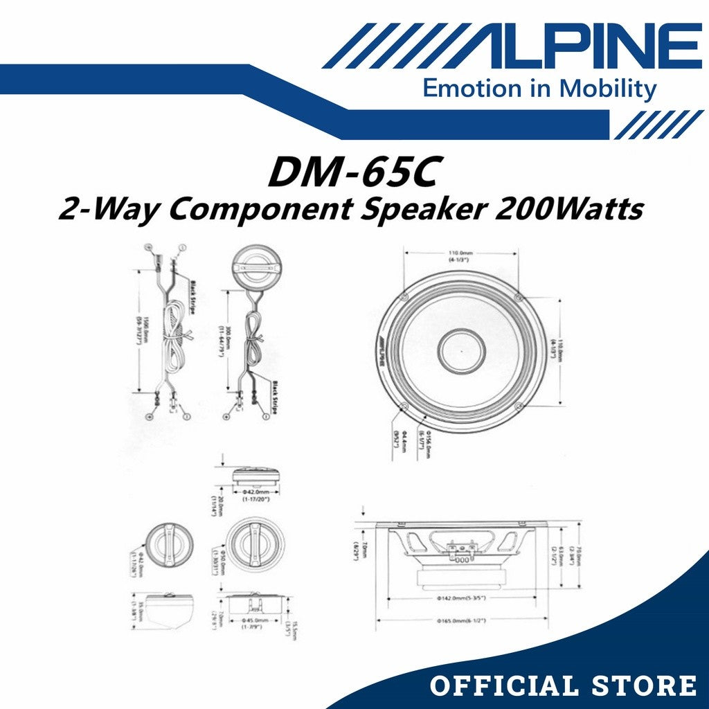Alpine M Series 2 Way Component Car Speaker Set With Tweeter (200W/6.5") DM-65C