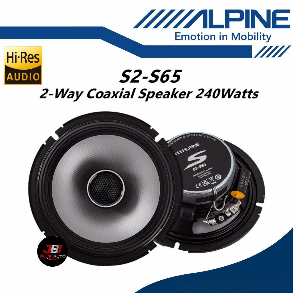 Alpine S Series Hi-Res 2 Way Coaxial Car Speaker Set (6.5") S2-S65