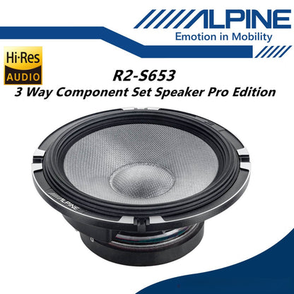 Alpine R-Series 6.5" Hi-Res Pro 3 Way Component Car Speaker Set R2-S653