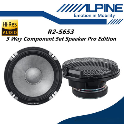 Alpine R-Series 6.5" Hi-Res Pro 3 Way Component Car Speaker Set R2-S653