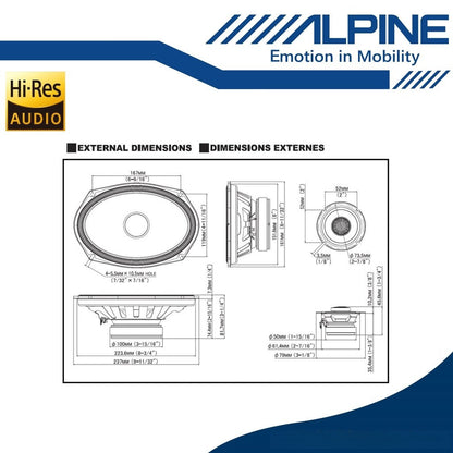 Alpine 6x9 Component Speaker With Coaxial Set Hi-Res Audio Component Speaker System (3") S2-S69C