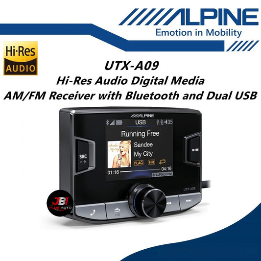 Alpine HI-RES Audio Car Digital Media AM/FM Receiver With  Bluetooth And DUAL USB UTX-A09
