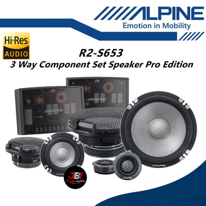 Alpine R-Series 6.5" Hi-Res Pro 3 Way Component Car Speaker Set R2-S653