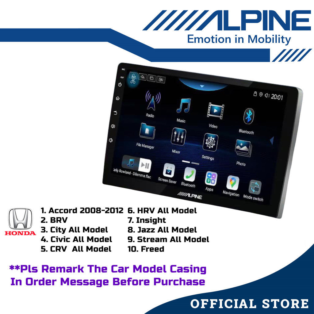 Alpine 8+256GB Car Android player 9" Or 10" Ply For Toyota Honda Proton Perodua iNE-AX809