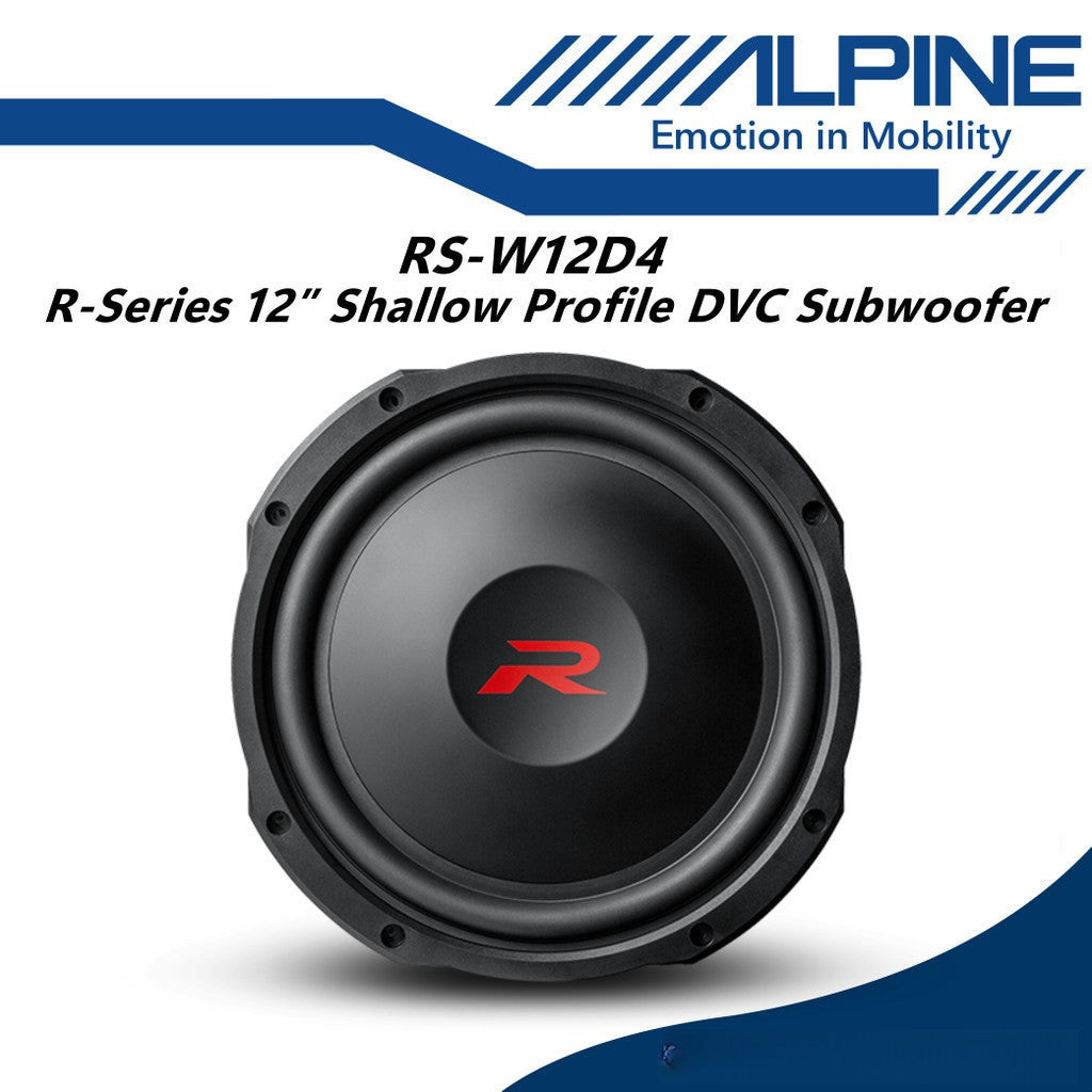 Alpine 12 inch R-Series Shallow Subwoofer with Dual 4-Ohm Voice Coils 12" Sub Woofer RS-W12D4