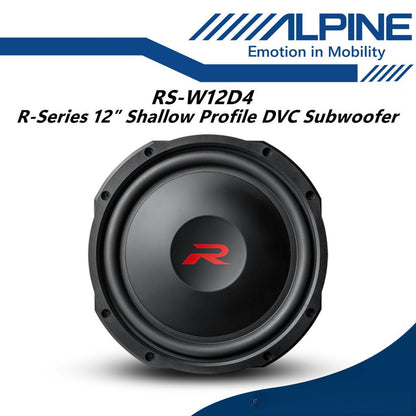 Alpine 12 inch R-Series Shallow Subwoofer with Dual 4-Ohm Voice Coils 12" Sub Woofer RS-W12D4