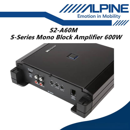 Alpine S Series Class D Mono Block Subwoofer Amplifier 600 Watts Monoblock Amp S2-A60M