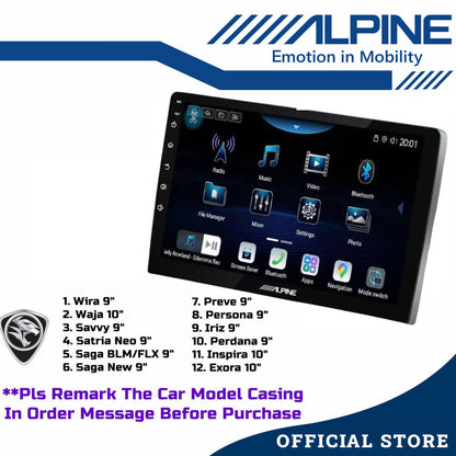 Alpine 8+256GB Car Android player 9" Or 10" Ply For Toyota Honda Proton Perodua iNE-AX809