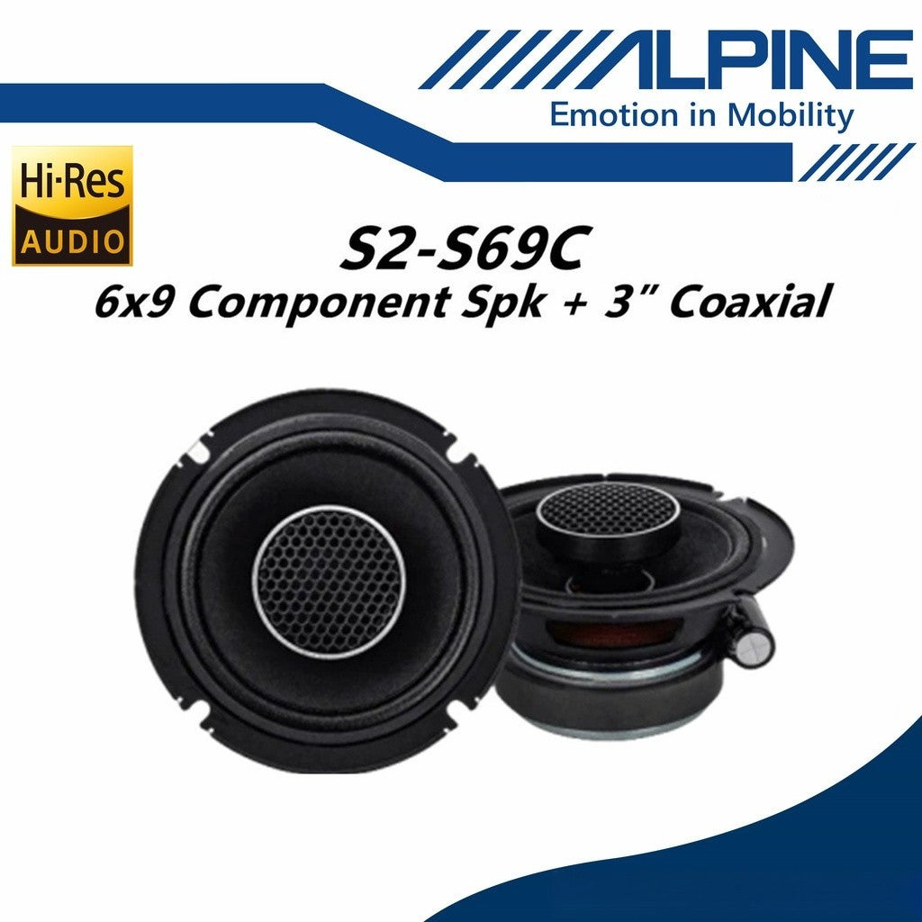 Alpine 6x9 Component Speaker With Coaxial Set Hi-Res Audio Component Speaker System (3") S2-S69C