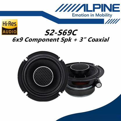 Alpine 6x9 Component Speaker With Coaxial Set Hi-Res Audio Component Speaker System (3") S2-S69C