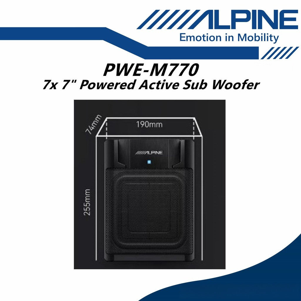 Alpine Underseat Active Powered Subwoofer (300W/7x7") PWE-M770