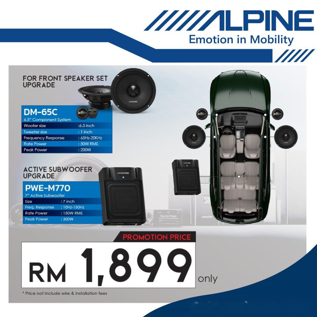 Alpine Package Deal 2 Way 6.5" Component Set With 7" Underseat Active Sub Woofer Under Seat DM-65C + PWE-M770