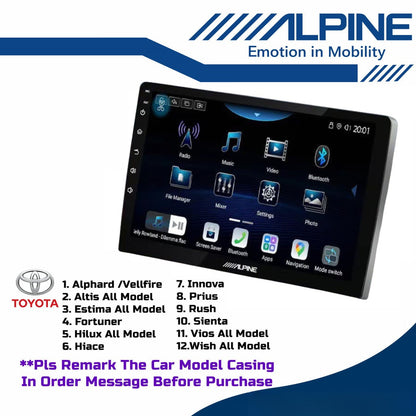 Alpine 8+256GB Car Android player 9" Or 10" Ply For Toyota Honda Proton Perodua iNE-AX809