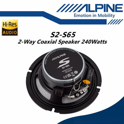 Alpine S Series Hi-Res 2 Way Coaxial Car Speaker Set (6.5") S2-S65