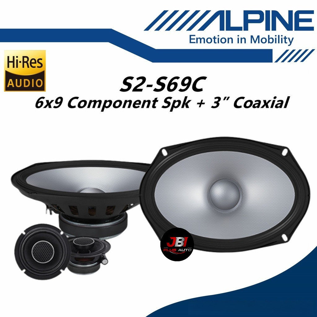 Alpine 6x9 Component Speaker With Coaxial Set Hi-Res Audio Component Speaker System (3") S2-S69C