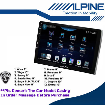 Alpine 8+256GB Car Android player 9" Or 10" Ply For Toyota Honda Proton Perodua iNE-AX809