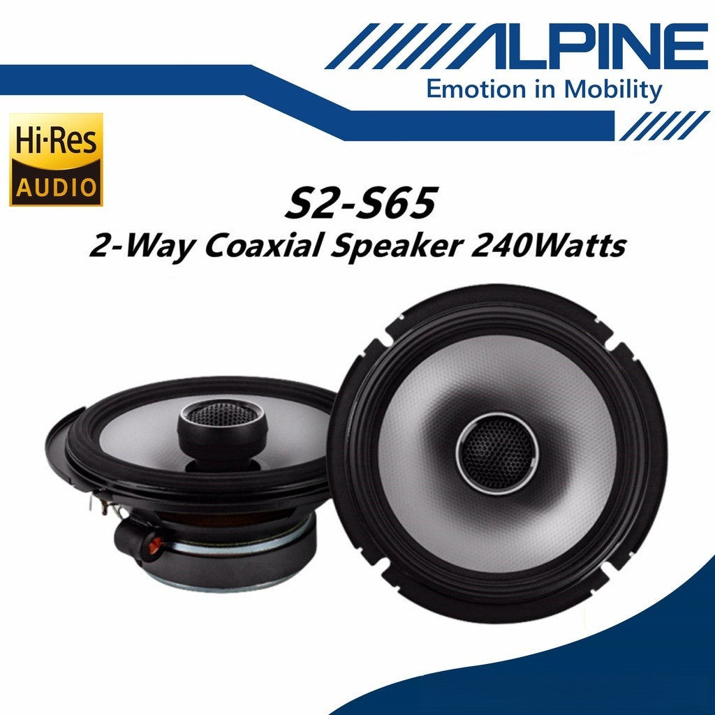 Alpine S Series Hi-Res 2 Way Coaxial Car Speaker Set (6.5") S2-S65