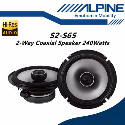 Alpine S Series Hi-Res 2 Way Coaxial Car Speaker Set (6.5") S2-S65