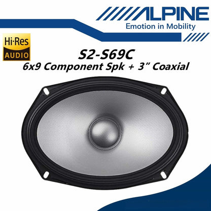 Alpine 6x9 Component Speaker With Coaxial Set Hi-Res Audio Component Speaker System (3") S2-S69C