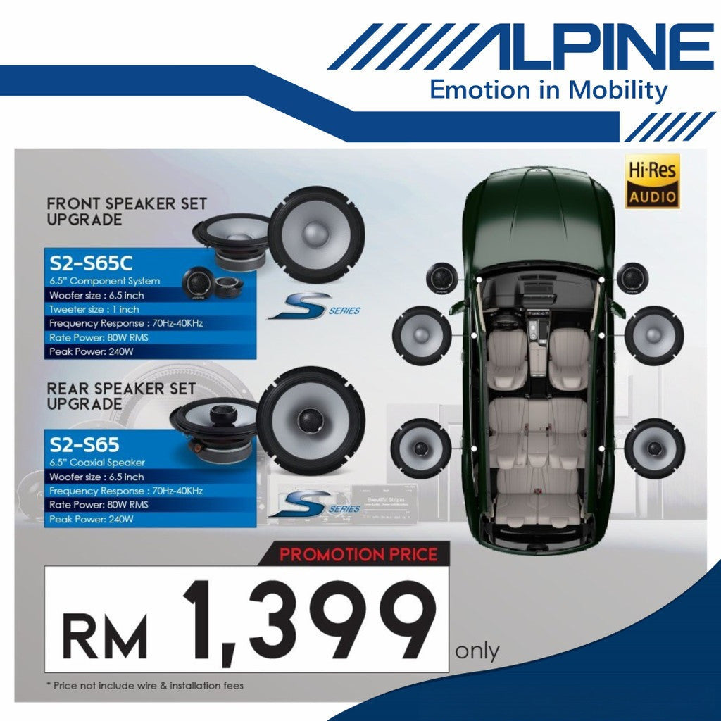 Alpine S2 Series Package 2 Way Component Speaker and 2 Way Coaxial Speaker Set S2-S65C and S2-S65