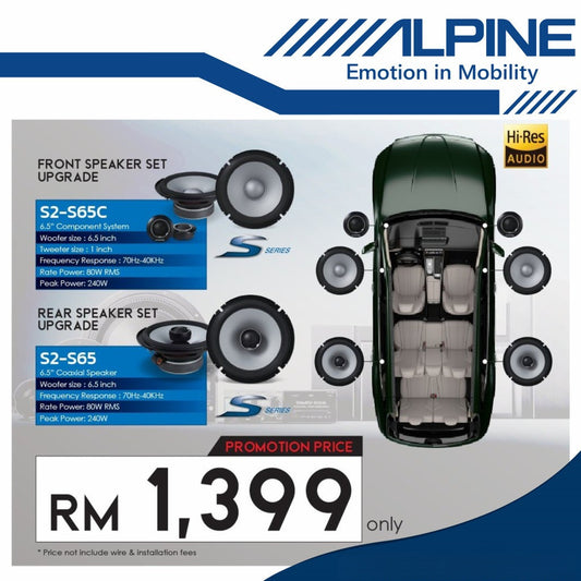 Alpine S2 Series Package 2 Way Component Speaker and 2 Way Coaxial Speaker Set S2-S65C and S2-S65