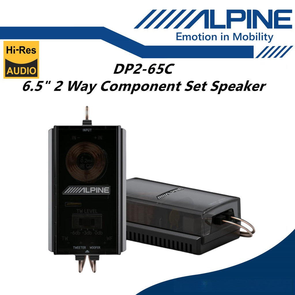 Alpine 2 Way 6.5" Hi-Res Component Set Car Speaker With Crossover n Tweeter DP2-65C