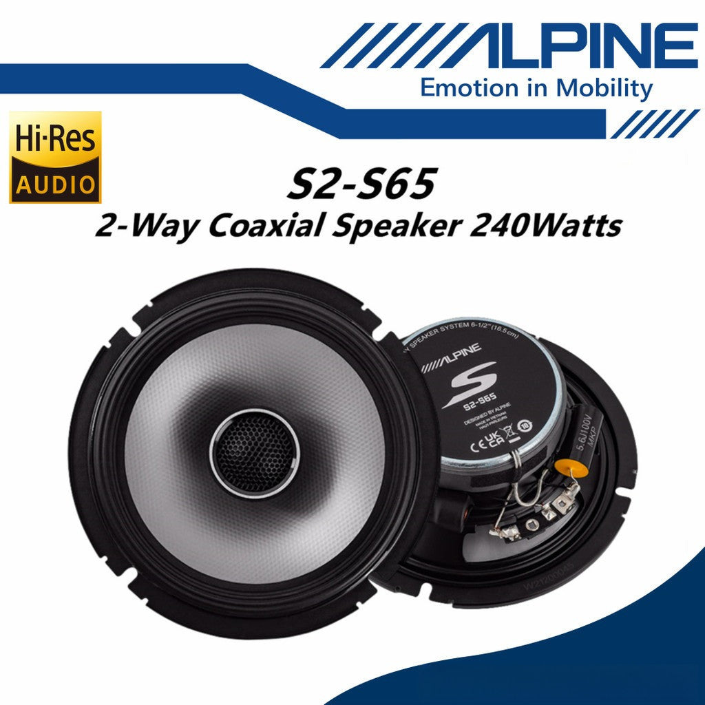 Alpine S2 Series Package 2 Way Component Speaker and 2 Way Coaxial Speaker Set S2-S65C and S2-S65
