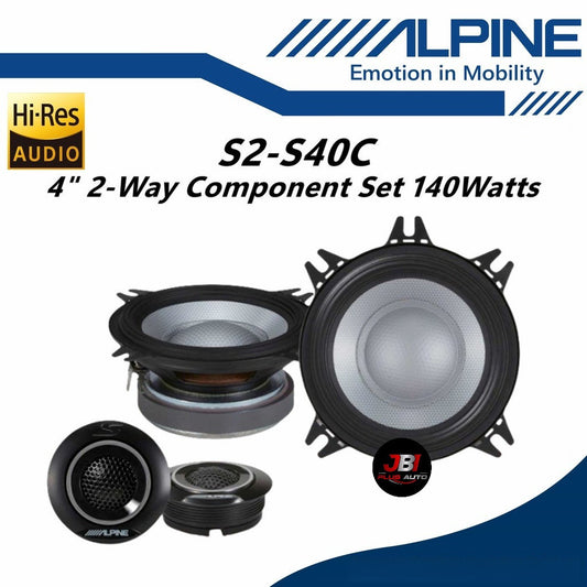 Alpine 4 Inch Component Hi-Res Component Set 2 Way Car Speaker With Tweeter (4") S2-S40C