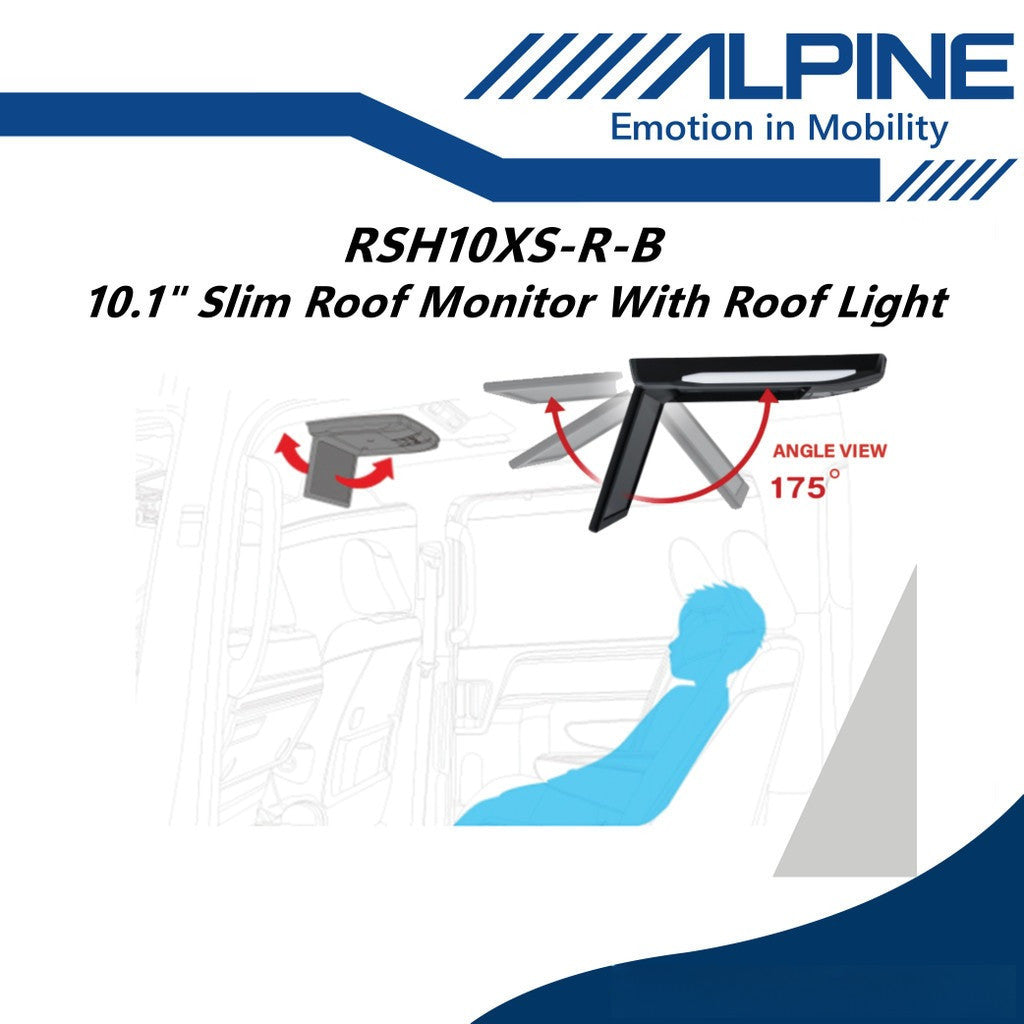 Alpine 10.1" Inch Roof Monitor Slim Rear Vision WSVGA Screen With LED Light RSH-10SX-R-B